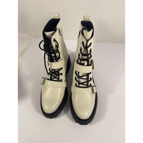 Dolce Vita Ronson Boots Women's Size 10 Off White Leather Combat Lug Sole Zip - Picture 9 of 11